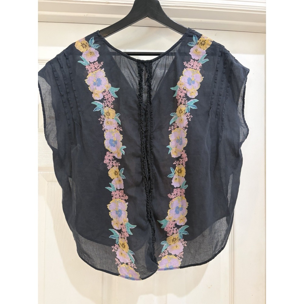 Free People Floral Embroidered Sheer Boho Blouse Top Black Women Size Medium - Picture 8 of 8